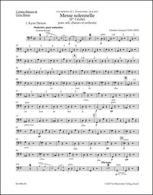 Baerenreiter Verlag - Messe Solennelle (Ste Cecile) for Soloists, Choir and Orchestra - Gounod - Double Bass Part, Urtext Edition