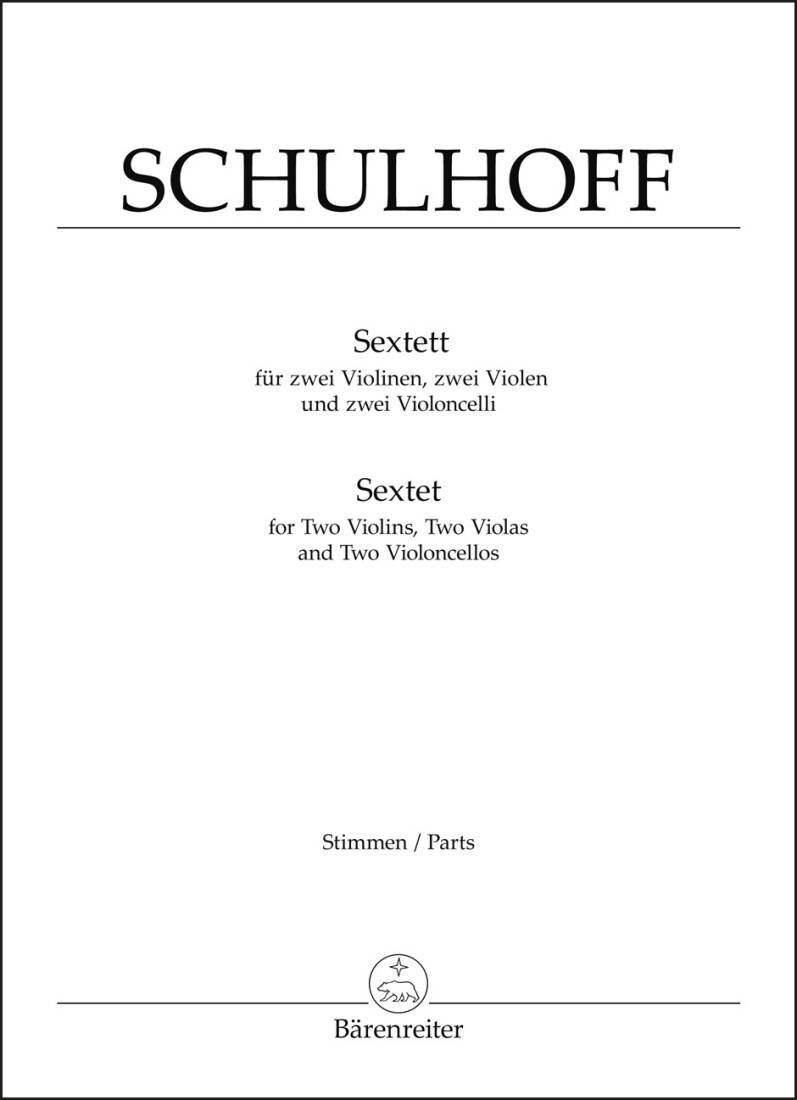 Sextet for Two Violins, Two Violas and Two Violoncellos (1924) - Schulhoff - Set of Parts - String Sextet