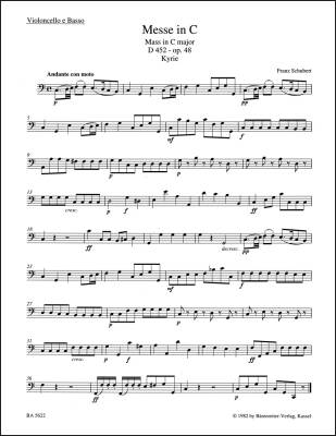 Mass in C Major Op. 48 D 452 - Schubert - Cello/Double Bass Part, Urtext Edition