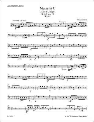 Mass in C Major Op. 48 D 452 - Schubert - Cello/Double Bass Part, Urtext Edition