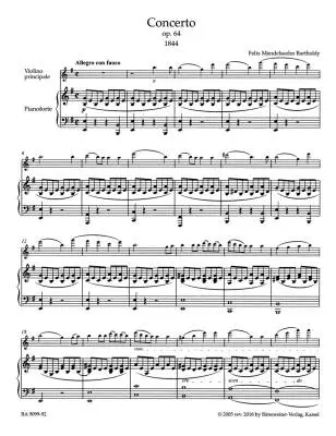 Concerto for Violin and Orchestra in E Minor Op. 64 - Mendelssohn Bartholdy - Piano Reduction, Part, Urtext Edition - Violin, Orchestra