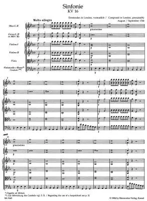 Symphony No. 1 in E-flat Major K. 16 - Mozart - Score, Urtext Edition - Small Orchestra