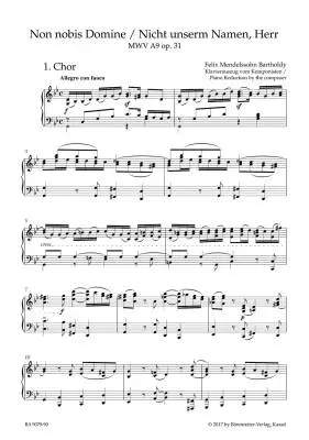 Psalm \'\'Non Nobis Domine\'\' / \'\'Nicht Unserm Namen, Herr\'\' Op. 31 Mwv a 9 - Mendelssohn Bartholdy - Vocal Score, Urtext Edition