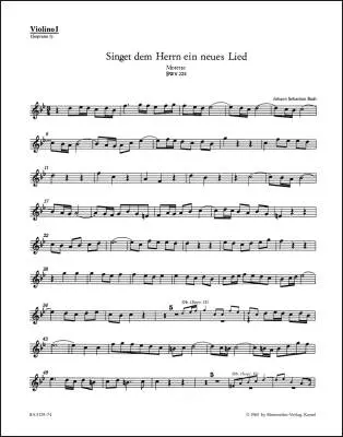 Baerenreiter Verlag - Singet dem Herrn ein Neues Lied BWV 225 - Bach - Violin I Part, Urtext Edition