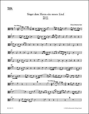 Baerenreiter Verlag - Singet dem Herrn ein Neues Lied BWV 225 - Bach - Viola Part, Urtext Edition