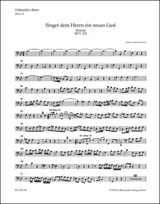 Baerenreiter Verlag - Singet dem Herrn ein Neues Lied BWV 225 - Bach - Cello/Double Bass Part, Urtext Edition