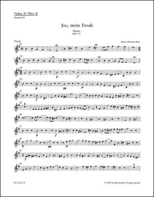 Jesu, Meine Freude BWV 227 - Bach - Violin/Oboe II Part, Urtext Edition