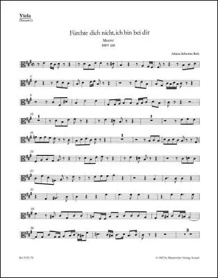 Baerenreiter Verlag - Furchte Dich Nicht, Ich Bin bei Dir BWV 228 - Bach - Viola Part, Urtext Edition