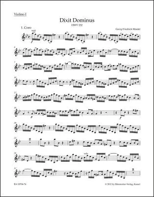 Dixit Dominus HWV 232 - Handel - Violin I Part, Urtext Edition