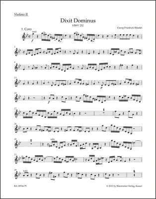 Dixit Dominus HWV 232 - Handel - Violin II Part, Urtext Edition