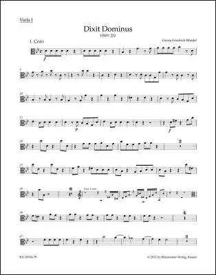Dixit Dominus HWV 232 - Handel - Viola I Part, Urtext Edition