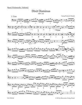 Dixit Dominus HWV 232 - Handel - Cello/Violin Part, Urtext Edition