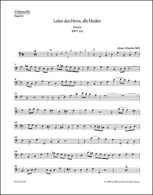 Baerenreiter Verlag - Lobet den Herrn, Alle Heiden BWV 230 - Bach - Cello/Bassoon Part, Urtext Edition