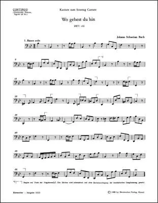 Baerenreiter Verlag - Wo Gehest du Hin? BWV 166 - Bach - Cello/Double Bass/Bassoon Part, Urtext Edition