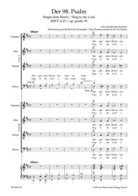 Psalm 98 \'\'Sing to the Lord a New-made Song\'\' Op. Posth. 91 Mwv a 23 - Mendelssohn Bartholdy - Vocal Score, Urtext Edition