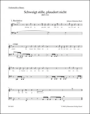 Baerenreiter Verlag - Be Quiet, Chatter Not BWV 211 Coffee Cantata - Bach - Cello/Double Bass Part, Urtext Edition