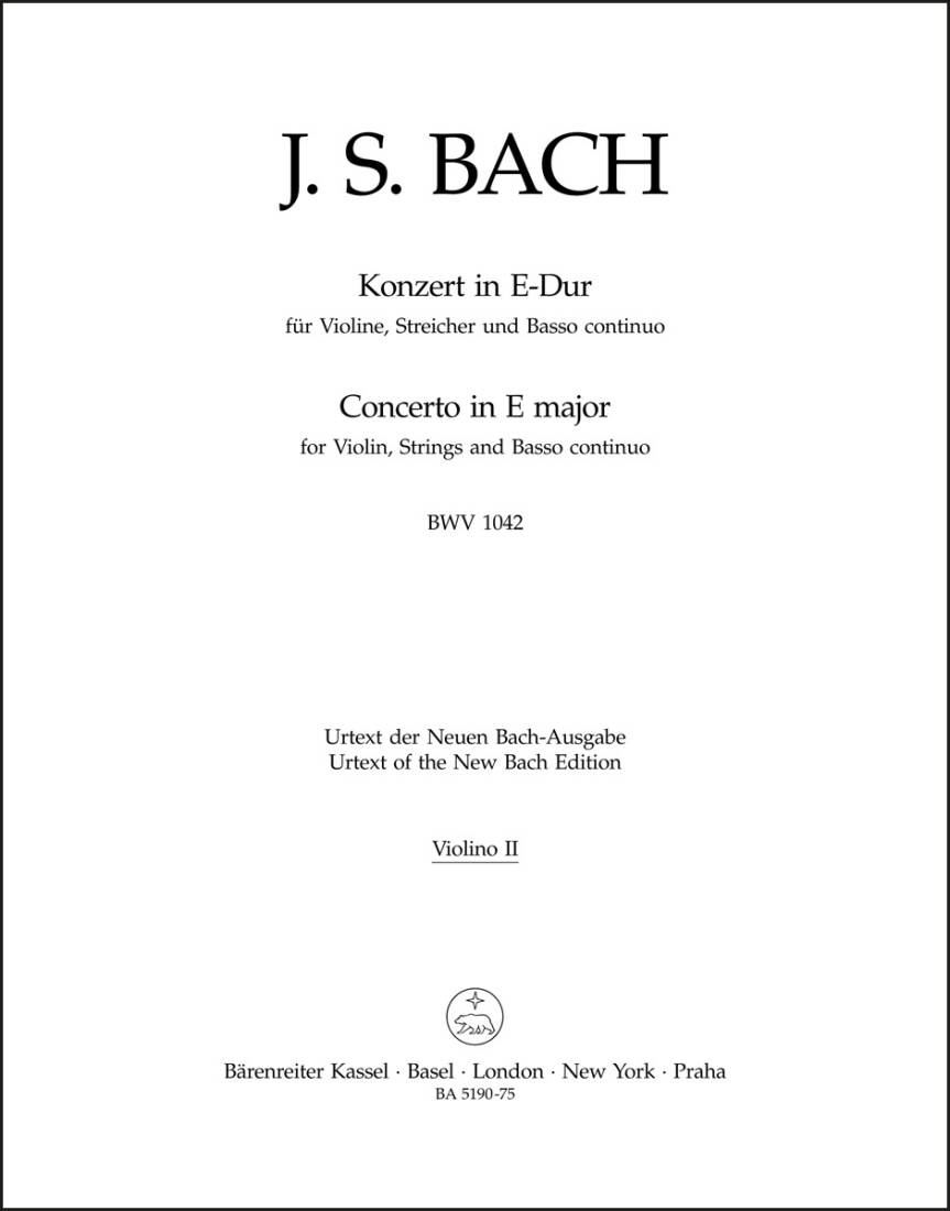 Concerto for Violin, Strings and Basso Continuo in E Major BWV 1042 - Bach - Part, Urtext Edition