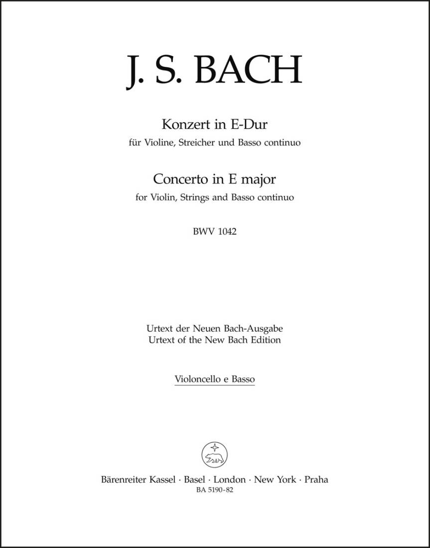 Concerto for Violin, Strings and Basso Continuo in E Major BWV 1042 - Bach - Part, Urtext Edition