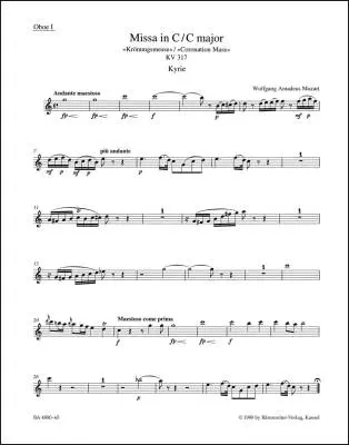 Baerenreiter Verlag - Missa in C Major K. 317 Coronation Mass - Mozart - Wind Set, Urtext Edition