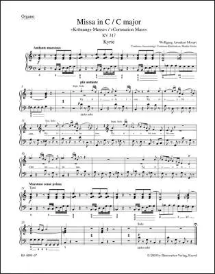 Baerenreiter Verlag - Missa in C Major K. 317 Coronation Mass - Mozart - Organ Part, Urtext Edition