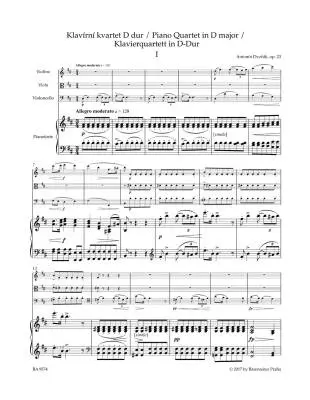 Piano Quartet in D Major Op. 23 - Dvorak - Performance Score, Set of Parts, Urtext Edition - Piano Quartet