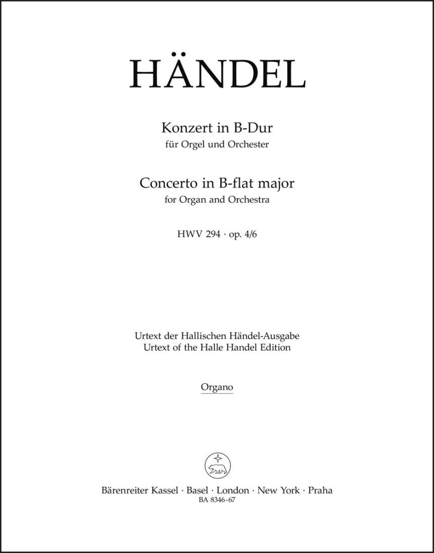 Concerto in B-flat Major Op. 4/6 HWV 294 - Handel - Organ Part