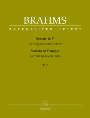 Baerenreiter Verlag - Sonata for Violoncello and Piano in F Major Op. 99 - Brahms - Performance Score, Part, Urtext Edition - Violoncello, Piano
