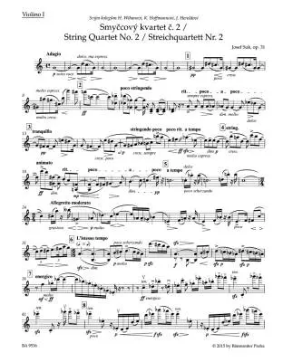 String Quartet No. 2 Op. 31 - Suk - Set of Parts, Urtext Edition - String Quartet