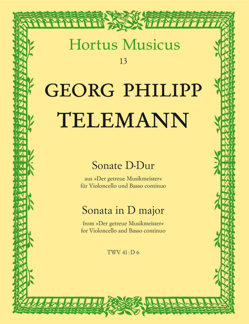 Sonata fur Violoncello und Basso Continuo in D Major TWV 41:d6 - Telemann - Performance Score, Part - Violoncello, Basso Continuo