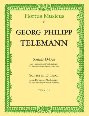 Baerenreiter Verlag - Sonata fur Violoncello und Basso Continuo in D Major TWV 41:d6 - Telemann - Performance Score, Part - Violoncello, Basso Continuo