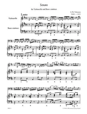 Sonata fur Violoncello und Basso Continuo in D Major TWV 41:d6 - Telemann - Performance Score, Part - Violoncello, Basso Continuo