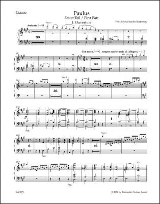 Baerenreiter Verlag - St. Paul Op. 36 - Mendelssohn Bartholdy - Organ Part, Urtext Edition