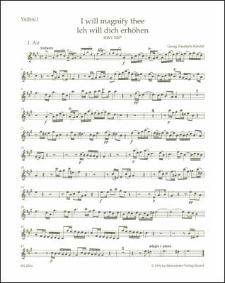 I Will Magnify Thee HWV 250b - Handel - Violin I Part, Urtext Edition