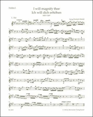 I Will Magnify Thee HWV 250b - Handel - Violin I Part, Urtext Edition