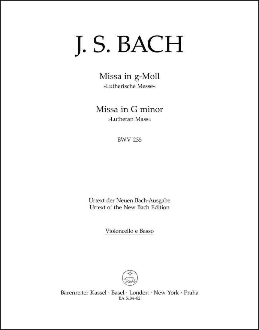 Mass in G Minor BWV 235 - Bach - Part, Urtext Edition