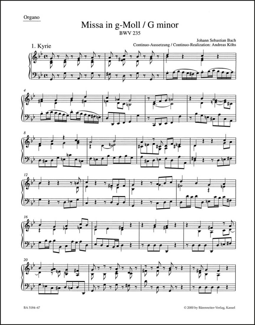 Mass in G Minor BWV 235 - Bach - Part, Urtext Edition