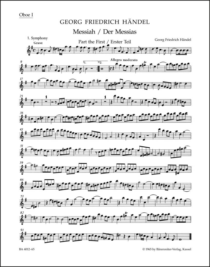 Messiah HWV 56 - Handel - Wind Set, Urtext Edition
