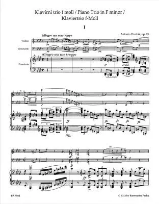 Piano Trio in F Minor Op. 65 - Dvorak - Performance Score, Set of Parts - Piano Trio