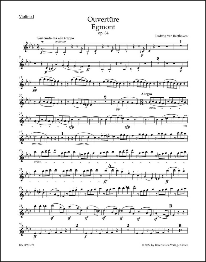Overture \'\'Egmont\'\' for Orchestra Op. 84 - Beethoven - Part, Urtext Edition
