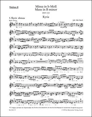 Mass in B Minor BWV 232 - Bach - Violin II Part, Urtext Edition