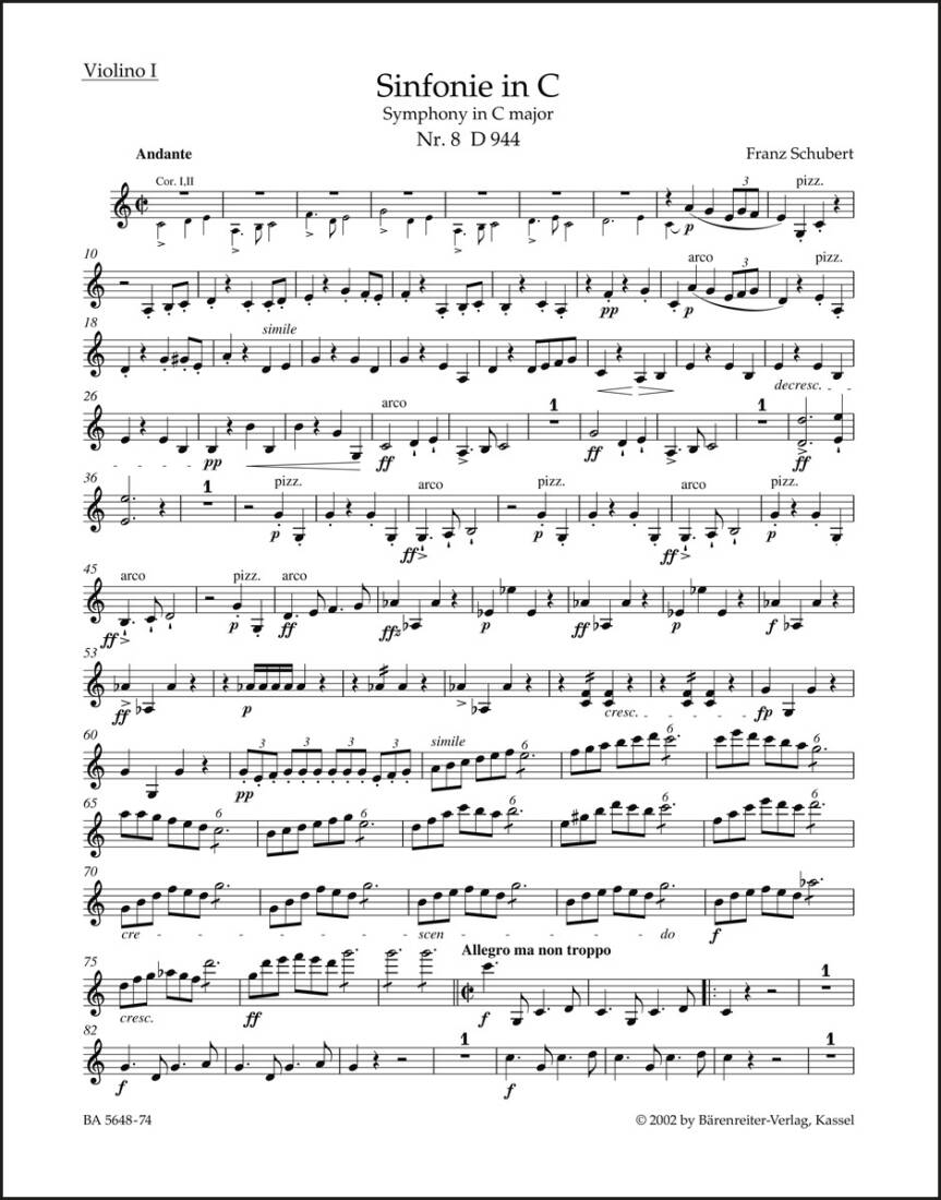 Symphony No. 8 in C Major D 944 \'\'the Great\'\' - Schubert - Part, Urtext Edition