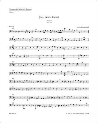 Baerenreiter Verlag - Jesu, Meine Freude BWV 227 - Bach - Cello/Violin/Bassoon Part, Urtext Edition