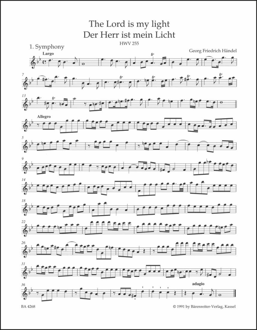 The Lord Is My Light HWV 255 - Handel - Violin I Part, Urtext Edition