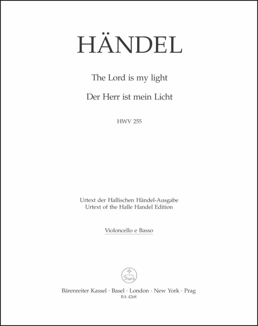 The Lord Is My Light HWV 255 - Handel - Cello/Double Bass Part, Urtext Edition