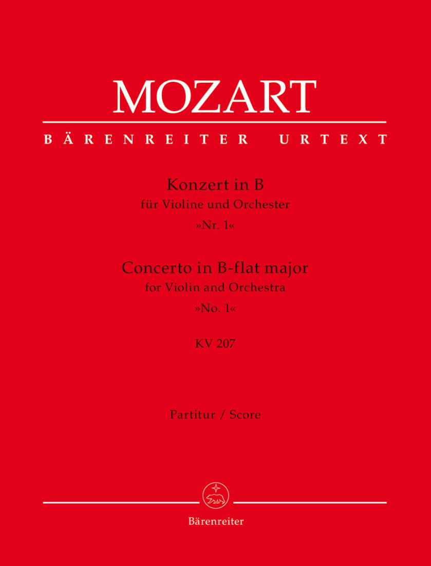 Concerto for Violin and Orchestra No. 1 in B-flat Major K. 207 - Mozart - Score, Urtext Edition - Violin, Orchestra