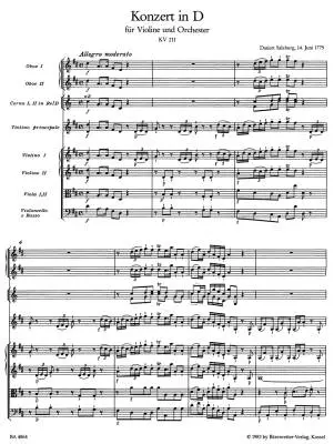 Concerto for Violin and Orchestra No. 2 in D Major K. 211 - Mozart - Score, Urtext Edition - Violin, Orchestra