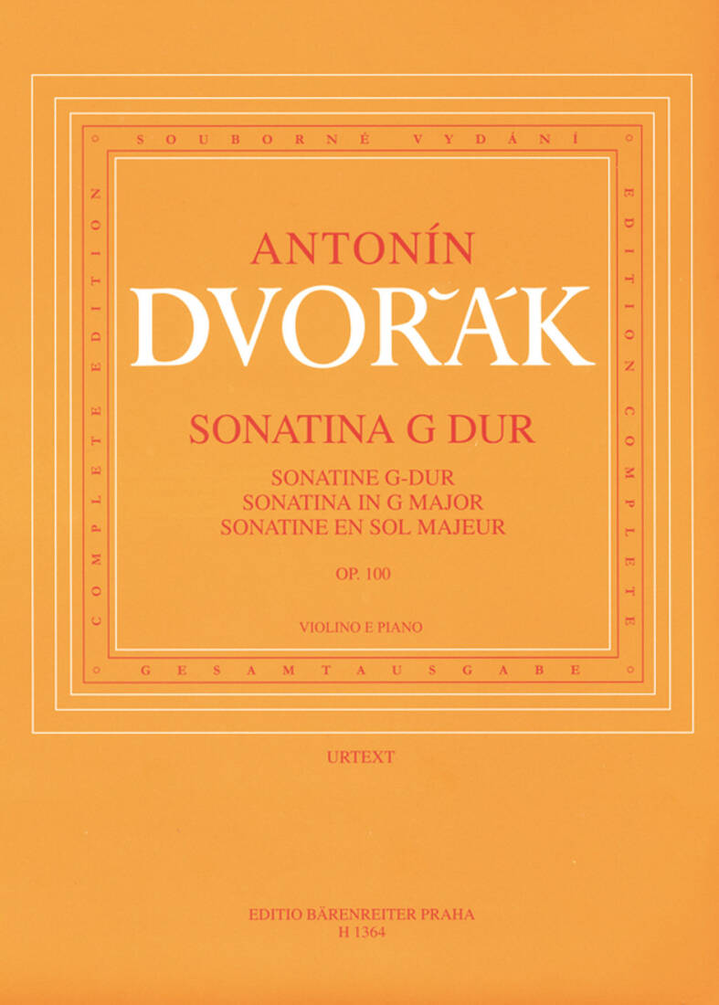 Sonatina for Violin and Piano in G Major Op. 100 - Dvorak - Performance Score, Part - Violin, Piano