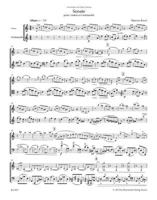 Sonata in Four Parts for Violin and Violoncello - Ravel - Performance Scores (2), Urtext Edition - Violin, Violoncello