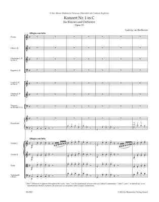 Concerto for Pianoforte and Orchestra No. 1 in C Major Op. 15 - Beethoven - Score, Urtext Edition - Piano, Orchestra