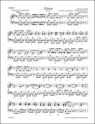 Baerenreiter Verlag - Gloria RV 589 - Vivaldi - Organ Part, Urtext Edition